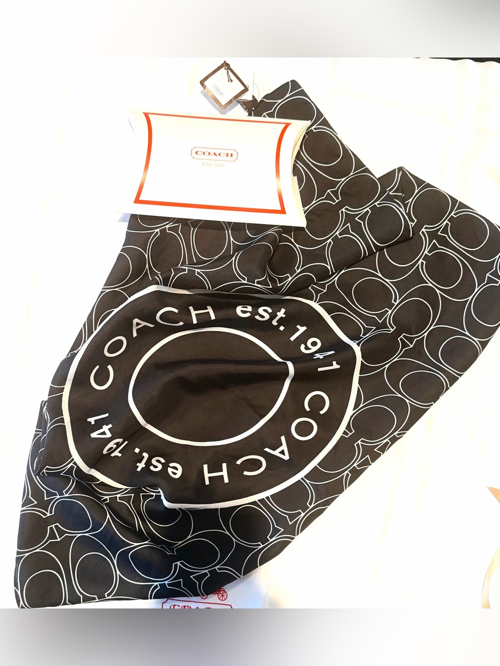 Vintage Coach Signature C Silk Square Scarf Black & White with Origin Box